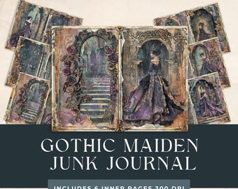 Gothic Maiden Junk Journal | Gothic Glamour Pages | Black Dress Halloween Kit | Gothic Beauty Lace Papers | Goth Grudge Scrapbooking