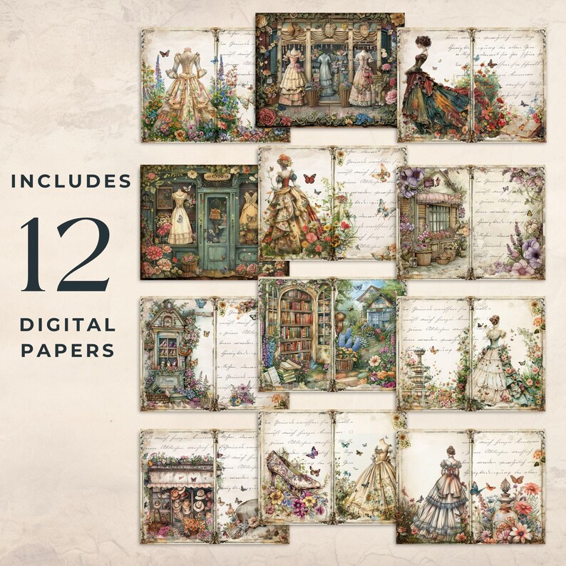 Shabby Chic Vintage Junk Journal Victorian Era Digital Scrapbook Paper ...