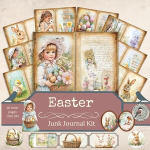 Vintage Easter Junk Journal Kit | Vintage Bunny Printables | Spring Scrapbooking Supplies | Cute Easter Digital Junk Journal | Cute Ephemera