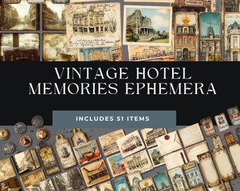 Vintage Hotel Memories Junk Journal Ephemera  | Travel Scrapbooking | Vintage Printable Pages | Retro Hotel Cards | Travel Craft Supply