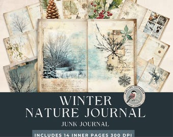Winter Nature Journal Kit | Printable Junk Journal for Winter Observations | Frosty Winter Pages | Nature Journaling | Seasonal Journal