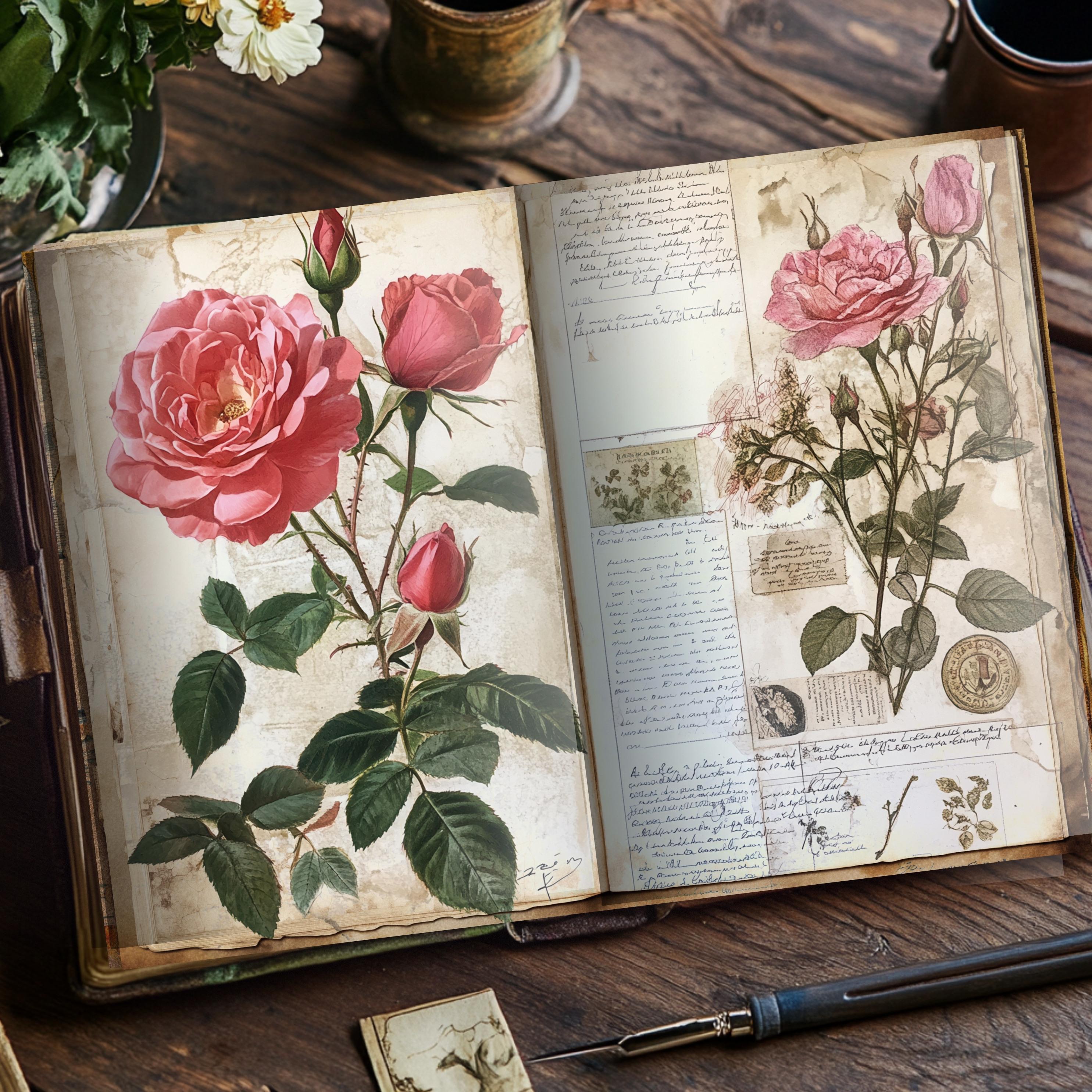 Rose Garden Junk Journal Kit | Printable Vintage Floral Pages | Antique ...