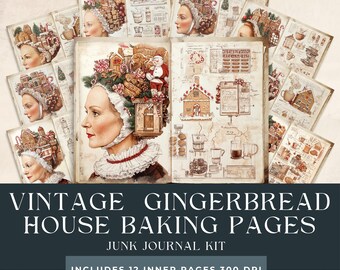 Vintage Christmas Gingerbread House Baking Junk Journal | Vintage Recipe Cards | Festive Scrapbooking | Holiday Crafting | Christmas Pages