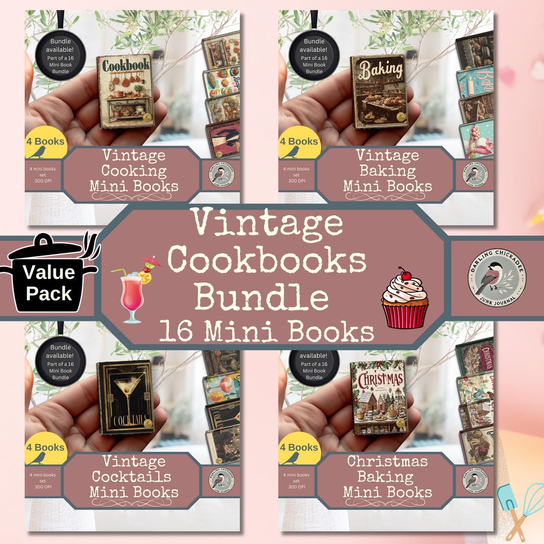 Vintage Cookbooks Mini Book Bundle | Printable Set of 16 Mini Books ...