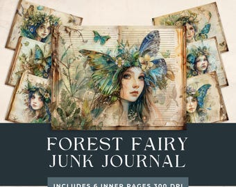 Forest Fairy-junkdagboekkit | Grillig afdrukbaar collageblad | Fantasy Woodland-pagina's met ongewenste dagboeken |  Plakboekpagina's