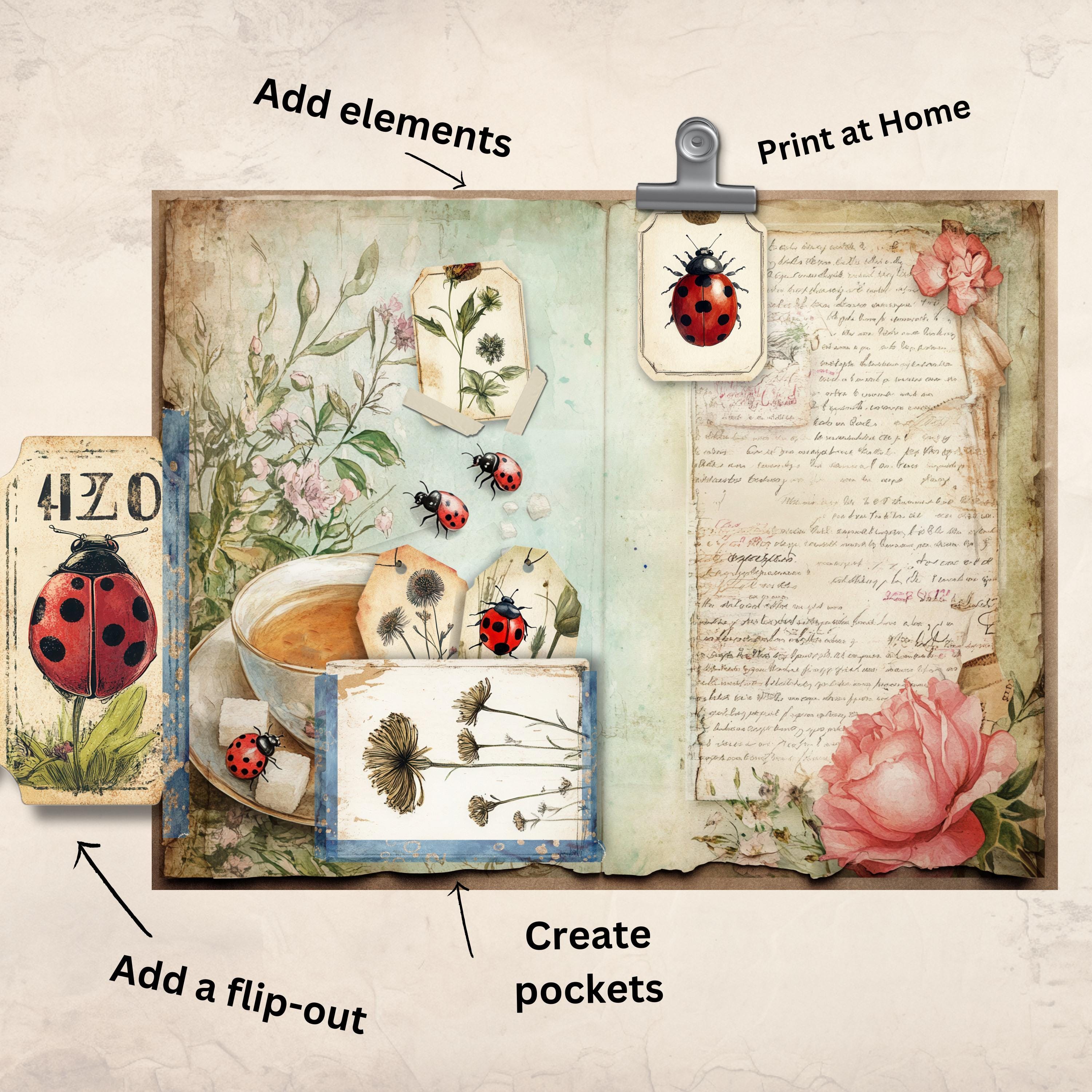 Vintage Ladybug Garden Journal Kit I Garden Printable Ephemera | Tea ...