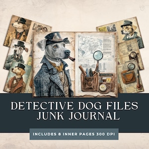 Detektiv Junk Journal Kit | Detektiv Hund Dateien Printable Junk Journal |  Kriminelle Untersuchung | Viktorianische Druckvorlage