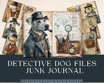 Mystery Detective Junk Journal Kit | Detective Dog Files Printable Junk Journal |  Crime Investigation | Victorian Collage Sheet