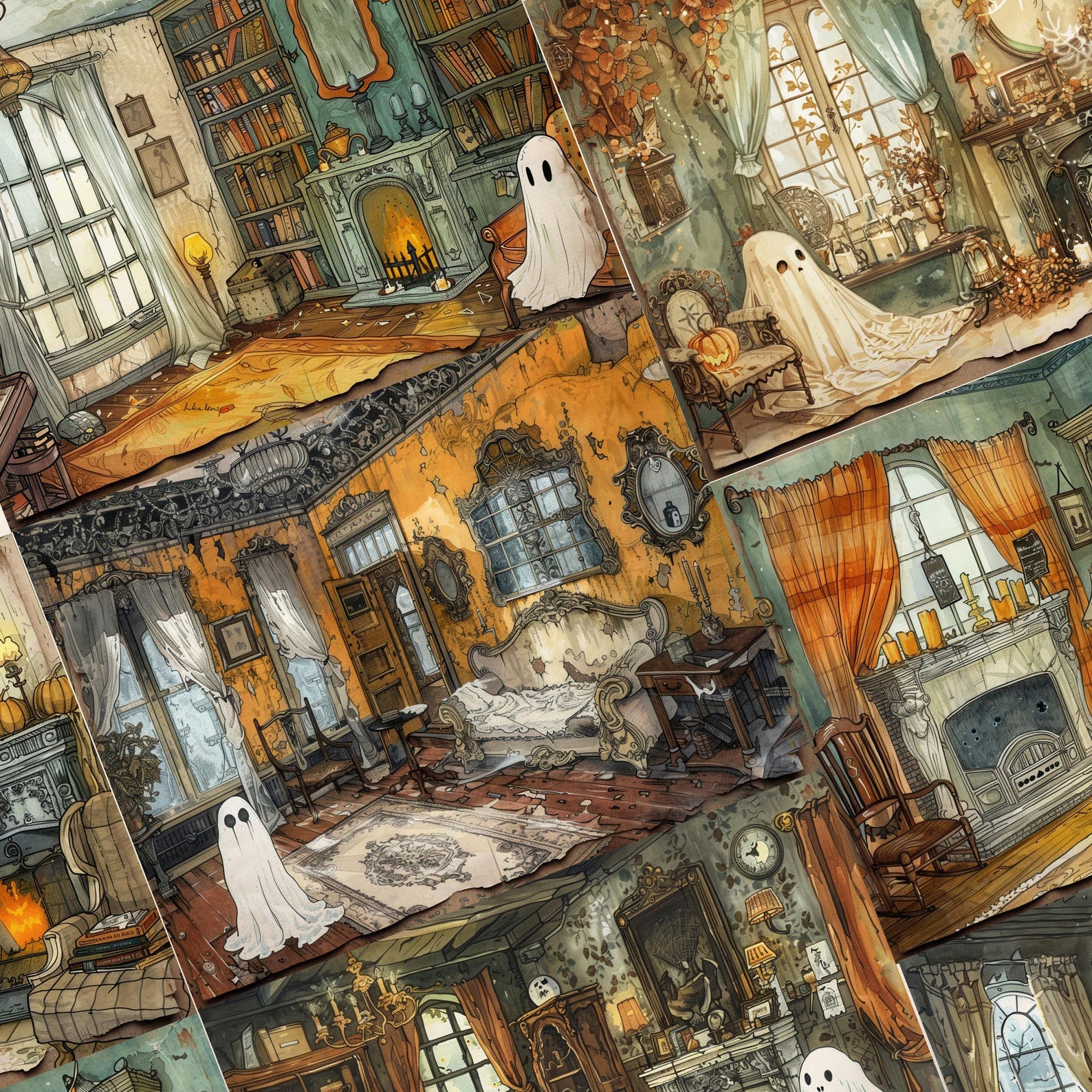 Haunted House Junk Journal Pages Kit | Halloween Scrapbooking Craft ...