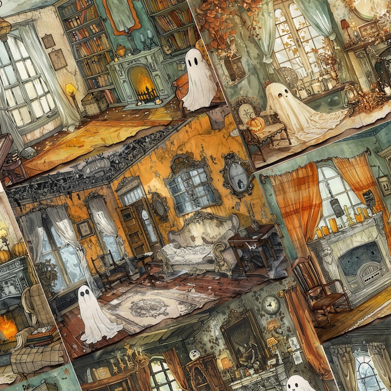 Haunted House Junk Journal Pages Kit | Halloween Scrapbooking Craft ...