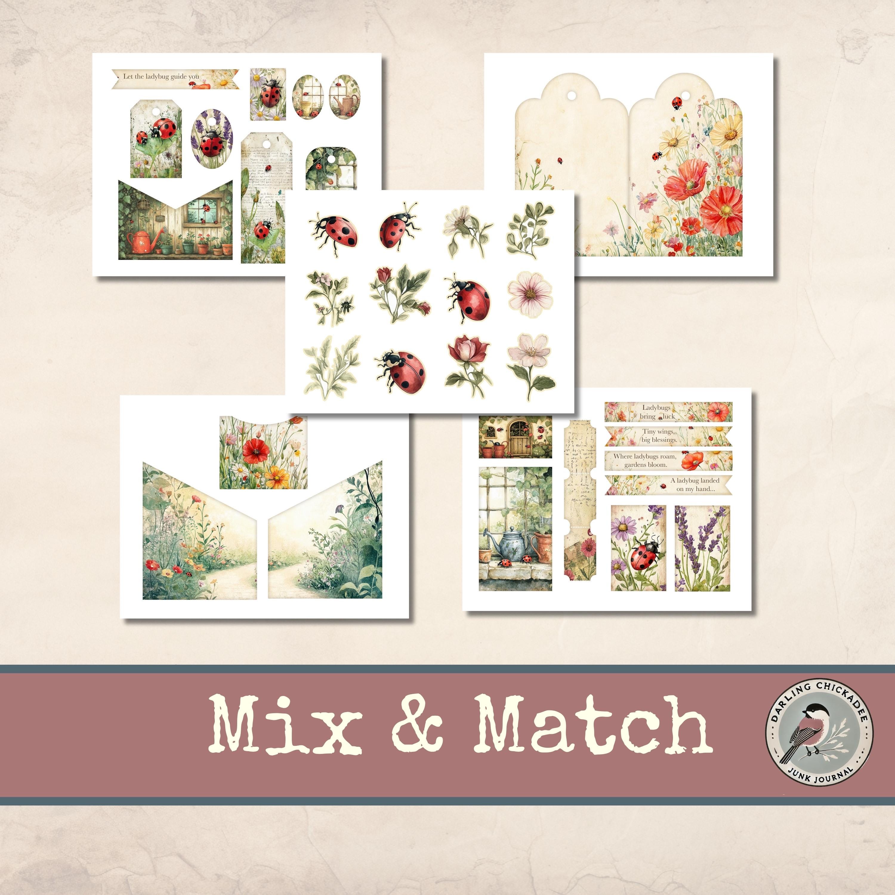 Ladybug Loaded Tag Junk Journal Ephemera Kit | Printable Ladybug Garden ...