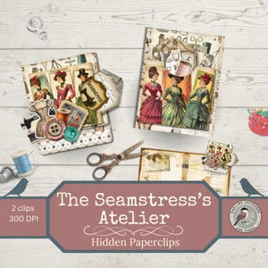 The Seamstress’s Atelier – Ukryte spinacze do papieru w stylu vintage do dzienników śmieci | Zestaw do drukowania ulotnych rzeczy o tematyce szycia | Pamiątki z szycia w stylu vintage