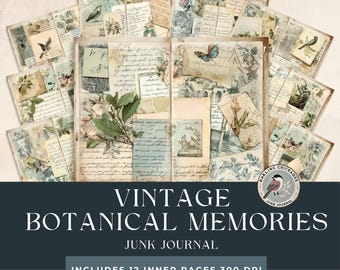 Vintage Botanical Memories Junk Journal | Floral Scrapbook Paper| Nature Inspired Printables | Vintage Letters Collage | Romantic Craft