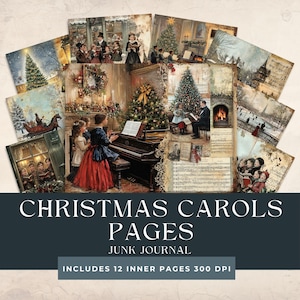 Christmas Carols Junk Journal Pages | Christmas Printables | Christmas Music Scrapbooking | Holiday Paper Craft | Winter Celebrations