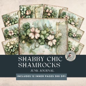 Pages de journal indésirable Shamrock Shabby Chic | Journal indésirable de la Saint-Patrick | Pages imprimables irlandaises | trèfle à quatre feuilles | Paquet de papier celtique