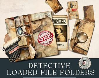 Detective Files Folders Junk Journal | Mystery Case File Pocket |  Vintage Mystery Ephemera | Crime Case Files & Top Secret Documents