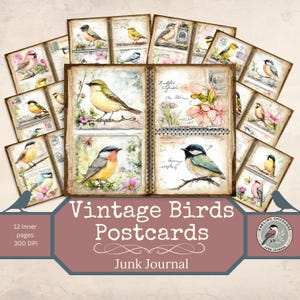 Vintage Vögel Postkarten Junk Journal Kit | Druckbare Ephemera für Junk Journals |  Vogel & Botanicals Scrapbooking | Vintage Ansichtskarten