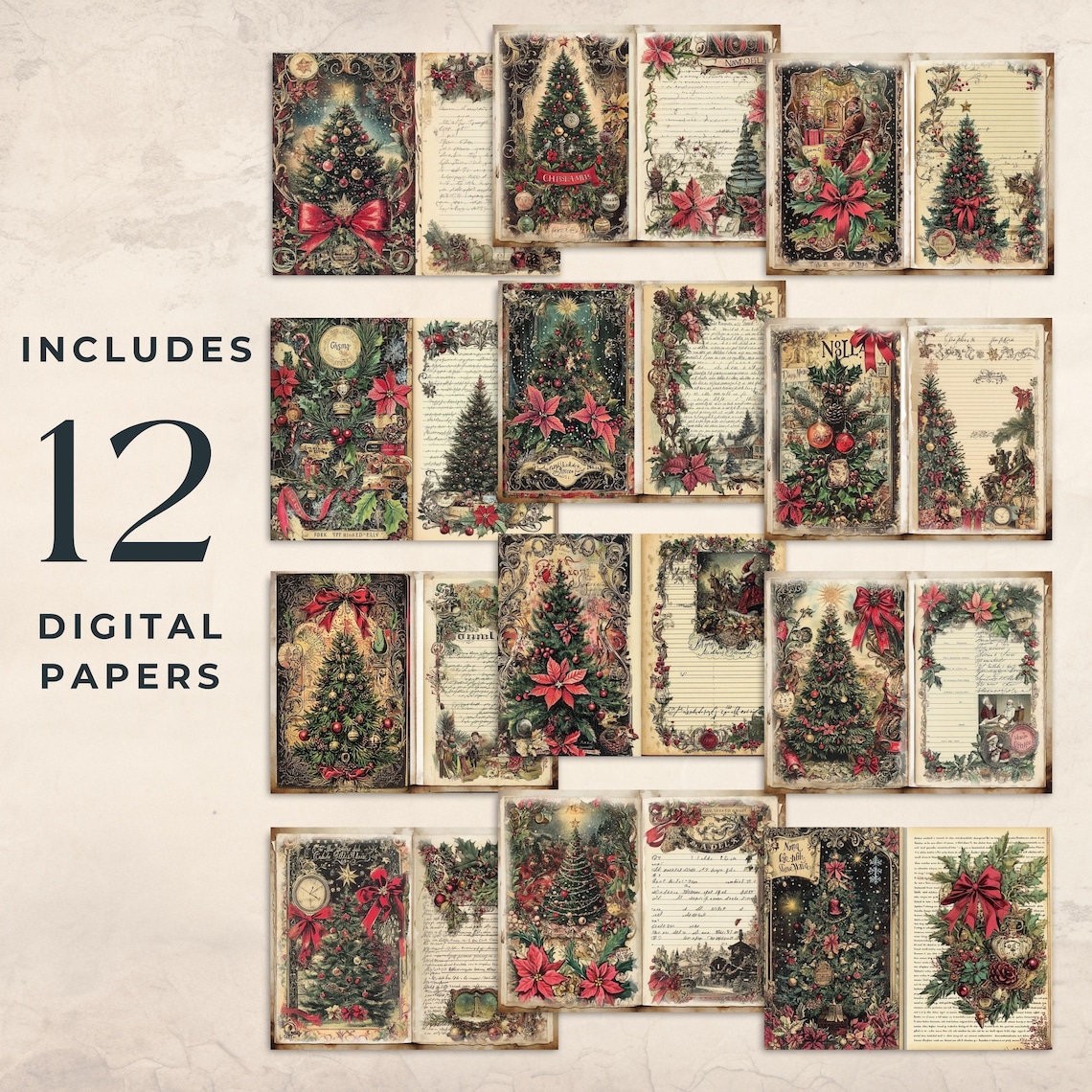 Vintage Christmas Junk Journal Kit | Traditional Christmas Gift | Red ...