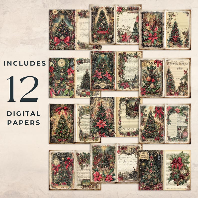 Vintage Christmas Junk Journal Kit | Traditional Christmas Gift | Red ...