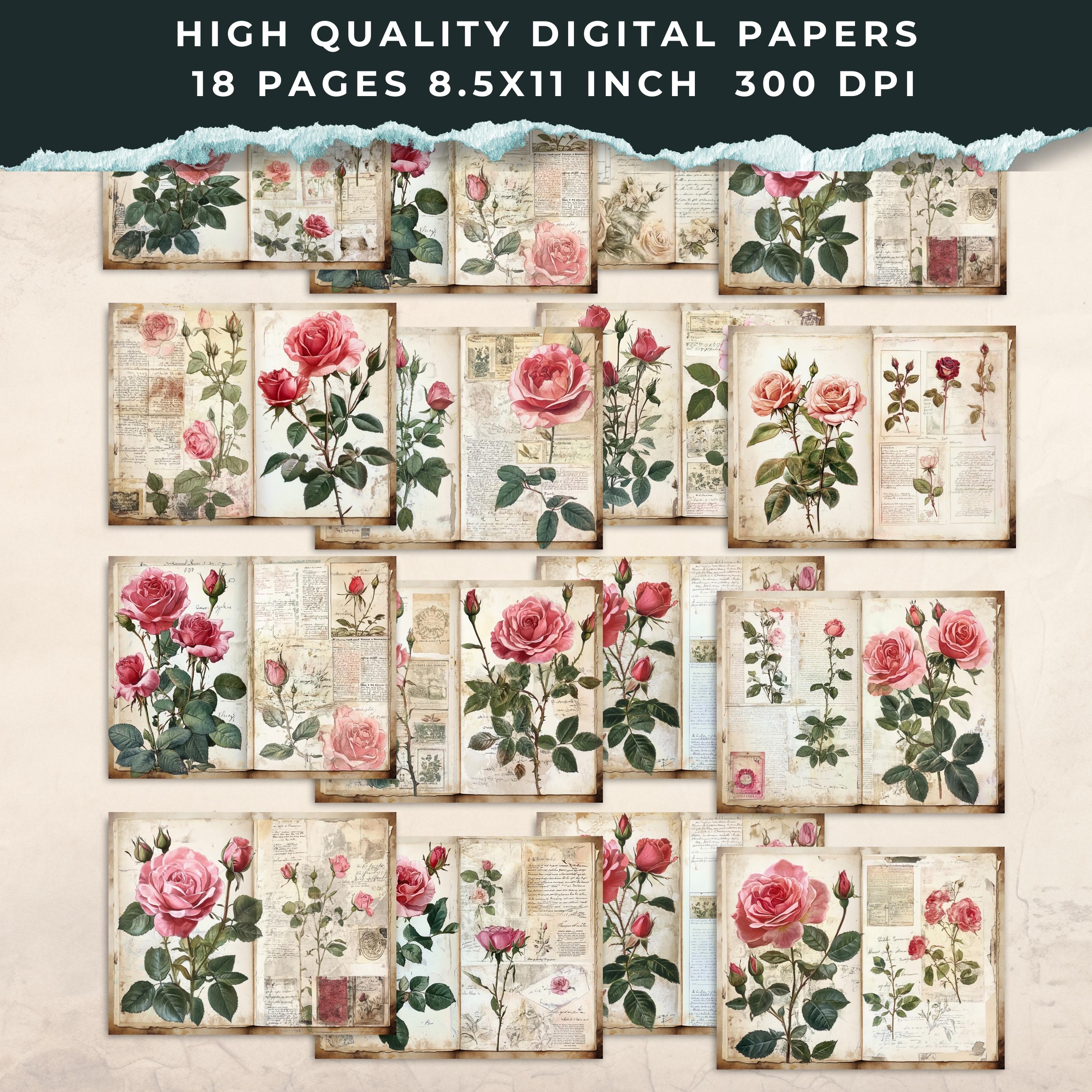 Rose Garden Junk Journal Kit | Printable Vintage Floral Pages | Antique ...