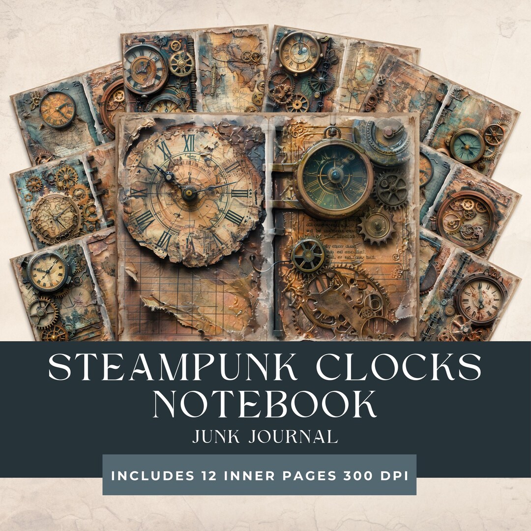 Steampunk Clocks Notebook Junk Journal | Victorian Steampunk Scrapbook ...