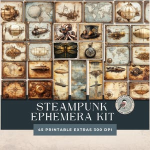 Steampunk Ephemera Junk Journal Kit | Vintage Ephemera kit | Mechanical Scrapbooking | Vintage & Industrial Design | Printable Ephemera