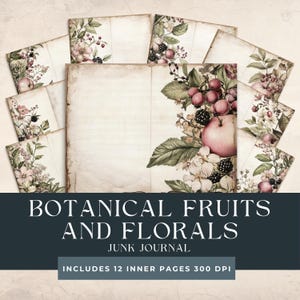 Diario basura con frutas botánicas antiguas / Hoja de collage floral imprimible / Moras y fresas / Suministros para hacer álbumes de recortes con frutas antiguas