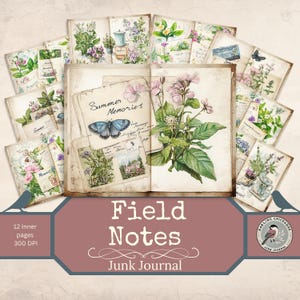 Notes de terrain Journal indésirable | Pages Vintage Botanical Summer Memories | Lettres vintage à imprimer | Scrapbooking d'été | Bricolage jardin d'été