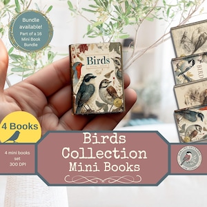 Vintage Birds Collection 4 Printable Mini Books | Printable Nature Mini Books | Bird Lover Ephemera | Junk Journal Miniature Kit