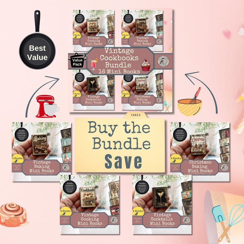 Vintage Baking 4 Mini Books | Printable Retro Recipe Book Set for Junk ...