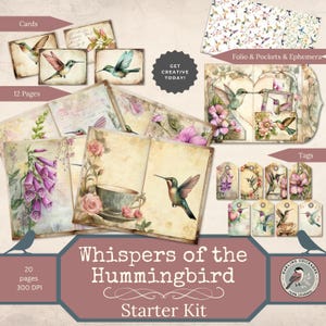 Whispers of the Hummingbird – Startpakket afdrukbaar junkjournal | Aquarelpagina's, folio, tags, kaarten en ephemera | Digitale natuurkit