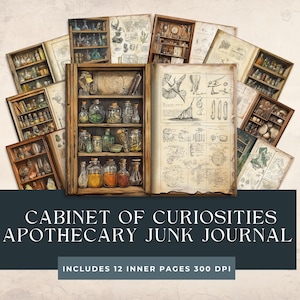 Gabinete de curiosidades, boticario, diario basura, efímeras botánicas, páginas de diario vintage, ciencia victoriana, notas de álbum de recortes de Explorer