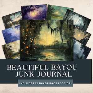 Firefly Swamp Junk Journal | Printable Dusk Firefly Pond | Beautiful Bayou Scrapbooking Pages | Vintage Pond & River Bayou Sunset
