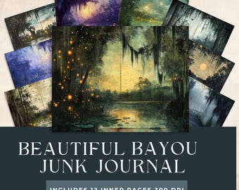 Firefly Swamp Junk Journal | Printable Dusk Firefly Pond | Beautiful Bayou Scrapbooking Pages | Vintage Pond & River Bayou Sunset