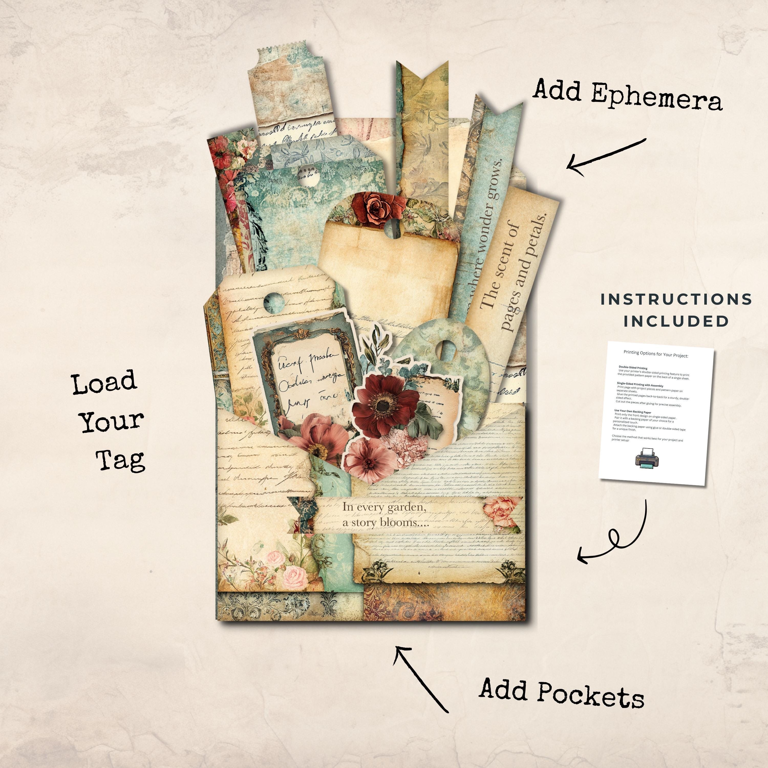 Shabby Chic Loaded Tag Kit | Printable Vintage Ephemera | Floral Layers ...
