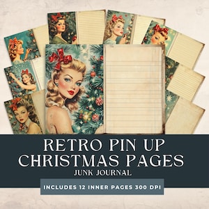 Diário de Junk Girls Pin Up de Natal | Álbum de recortes de Natal retrô | Páginas de meninas de Natal | Arte de Natal retrô | Artesanato de Natal retrô