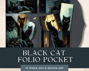 Black Cat Junk Journal Folio | Halloween Scrapbooking | Halloween Ephemera | Whimsical Cat Folding Folio | Black Cat Digital Paper
