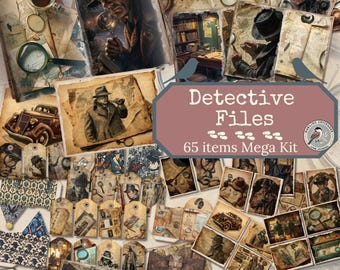 Detective Junk Journal Mega Kit Bundle | 65 Printable Ephemera Pieces | Pages, Tags, Cards, Envelopes | Mystery Journal | Instant Download