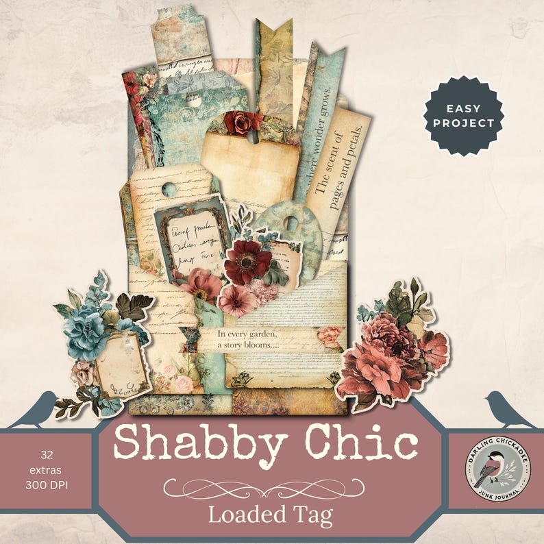 Shabby Chic Loaded Tag Kit | Printable Vintage Ephemera | Floral Layers ...