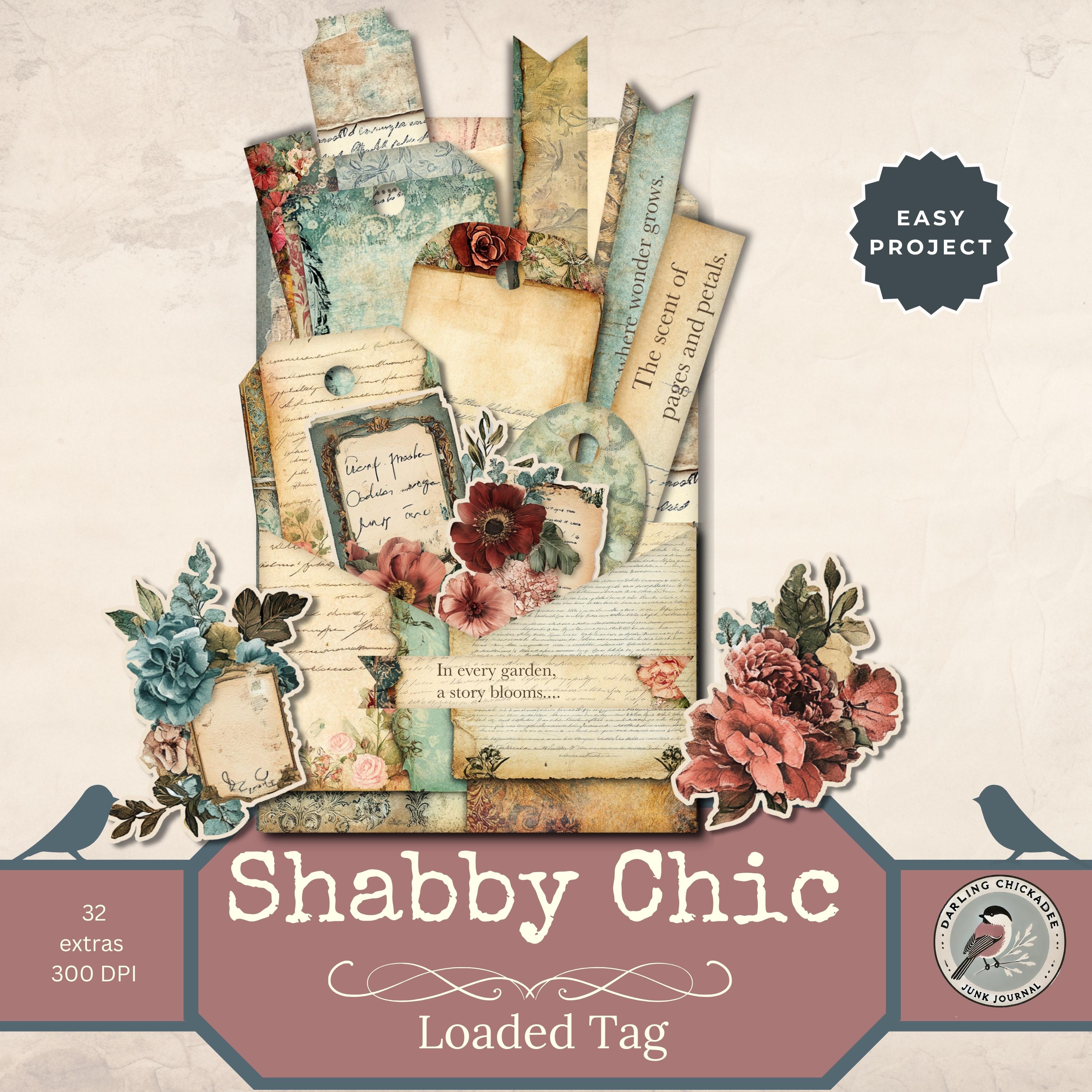 Shabby Chic Loaded Tag Kit | Printable Vintage Ephemera | Floral Layers ...