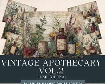 Apothecary Junk Journal | Vintage Pharmacy | Magic Apothecary Pages | Digital Scrapbook Herbal Potions and Medicine | Botanical Paper