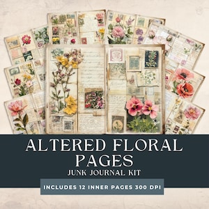Veranderde bloemenpagina's ongewenste dagboek | Botanische gemengde techniek | Vintage bewerkte kunstbenodigdheden | Rustieke vintage printables | Collage-plakboeken maken