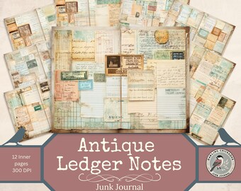 Vintage Ledger Junk Journal Pages | Antique Receipts & Handwriting Printable Kit | Digital Collage Paper Pack | Old Ledger Paper