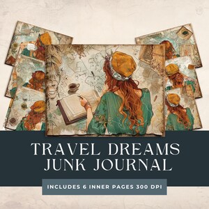 The Traveler Printable Junk Journal | Entdecker-Abenteuer Scrapbooking | Urlaubsplaner Bastelbedarf | Mädchen Abenteuer Seiten | Karten Kit