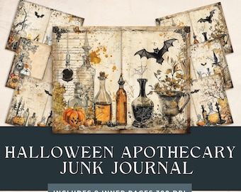 Diario basura de boticario de Halloween / Efímeras digitales / Suministros para manualidades de brujas / Diario basura de pociones místicas / Páginas de Halloween de Dark Academia