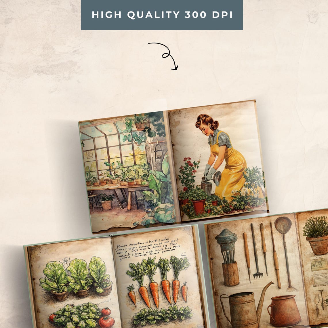 Gardening Mini Books – Set of 4 | Vintage Garden Journal With Cozy Illustrations | Retro ...