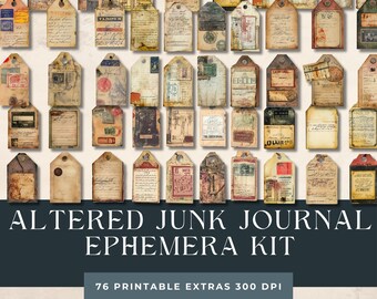 Grunge Tags Junk Journal |  Vintage Ephemera | Altered Printable Labels | Industrial Grunge Tags | Neutral Grunge Tags | Shabby Chic Labels