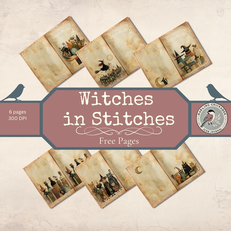 Witches in Stitches Halloween Junk Journal Bundle | Printable Ephemera ...