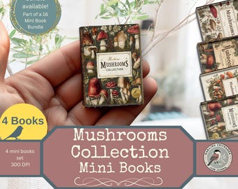 Mushrooms Collection 4 Printable Mini Books | Printable Nature Mini Books | Forest -Themed Ephemera | Botanical Junk Journal Miniature Kit
