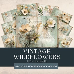 Vintage Wildflower Junk Journal Pages | Printable Vintage Floral Ephemera | Wildflower Meadow Digital Collage | Vintage Botanical Kit